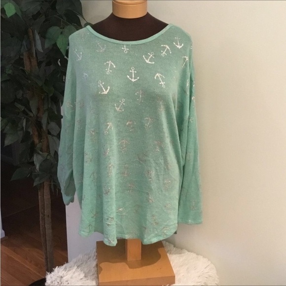 No Boundaries Tops - NO Boundaries long sleeve Top Juniors XXL mint green with silver anchors